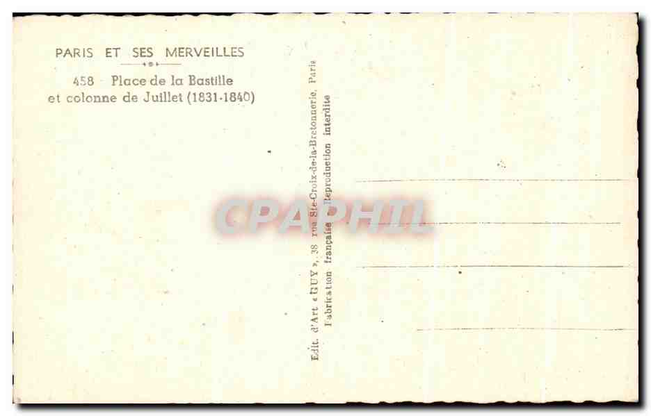 CPA Paris Et Ses Merveilles Place de la Bastille et Colonne de Juillet — Rückseite