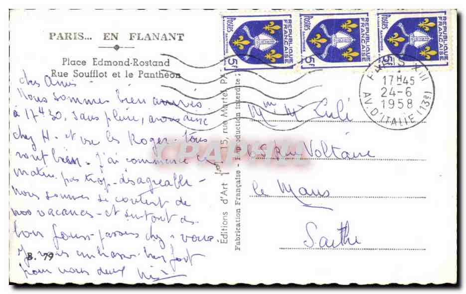 CPA Paris Et Flanant Place Edmond Rostand Rue Souulot Et Le Patheon — Verso