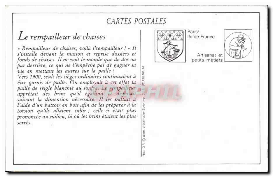 REPRO Les Petits Metiers Parisiens Le Rempailleur De Chaises Paris  — Rückseite
