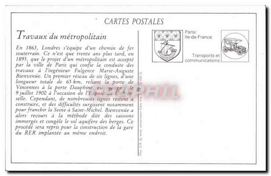 REPRO Paris Les Travaux Du Metropolitain Dans Le Grand Bras De La Seine Metro — Rückseite