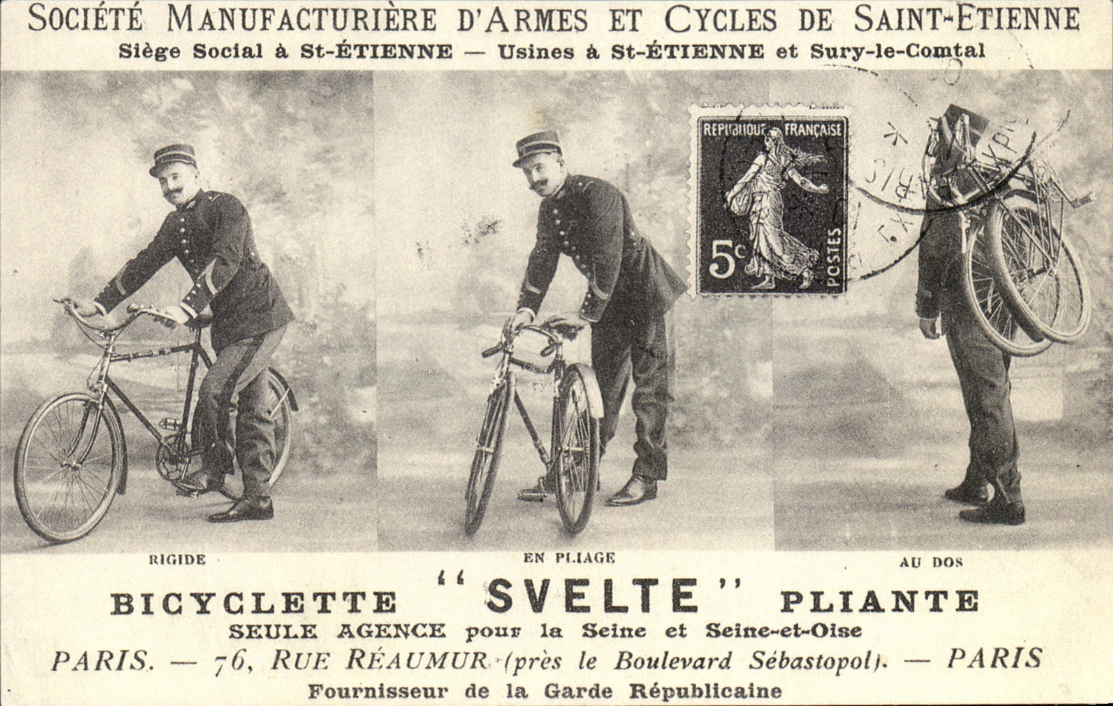 REPRO Societe Manufacturiere d'Armes Et Cycles De Saint Etienne Paris Velo