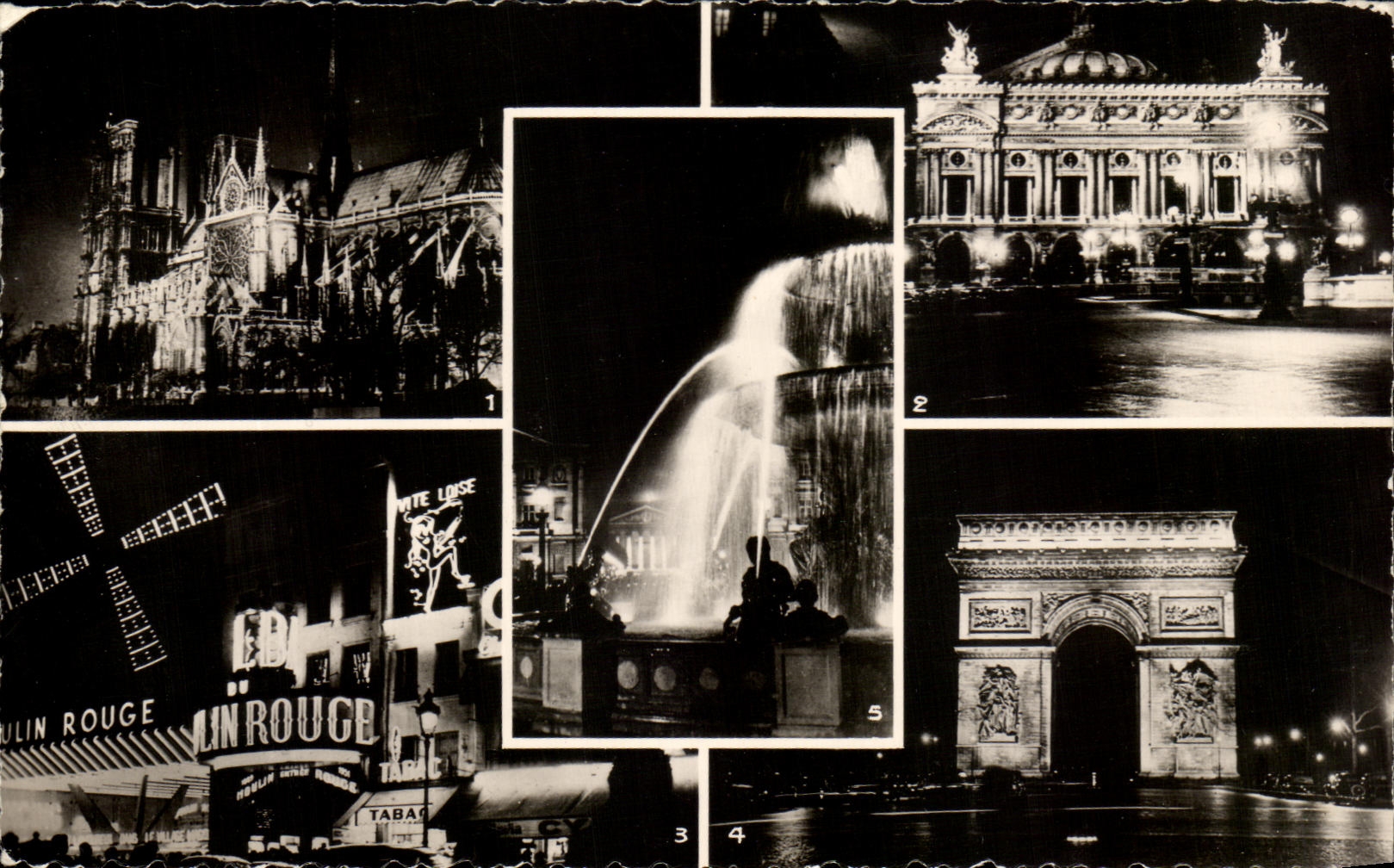 Paris la Nuit — Notre-Dame, L'Opéra, Le Moulin Rouge, L'Arc de Triomphe, Place de la Concorde — éditeur non visible
