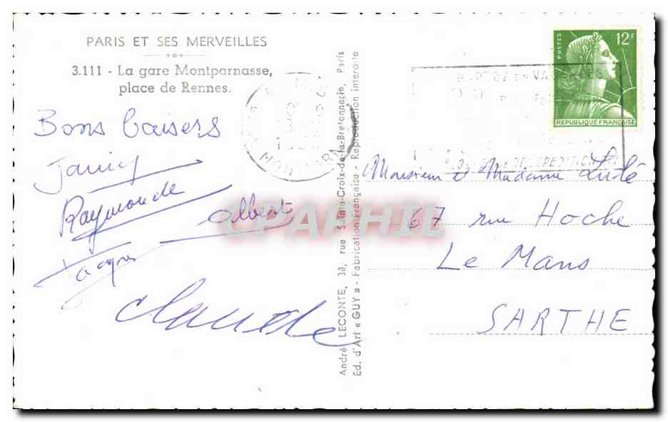 CPSM Paris Et Ses Merveilles La Gare Montparnasse Place De Rennes — Verso