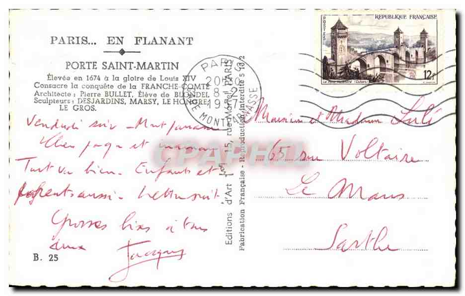 CPA Paris En Flanant Porte Saint Martin Elevee La Gloire De Louia — Rückseite