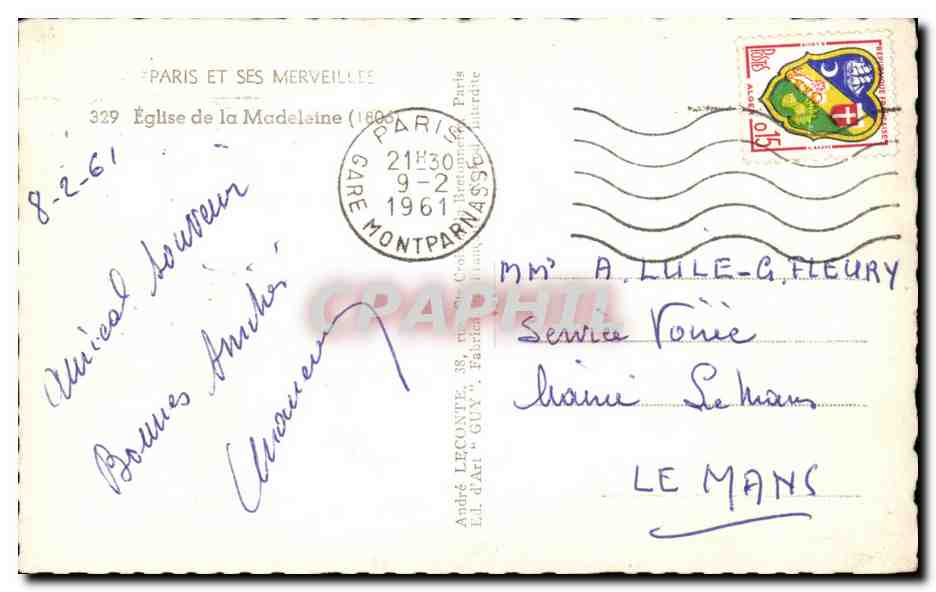 CPA Paris et ses Mervailles Eglise de la Madeleine — Verso