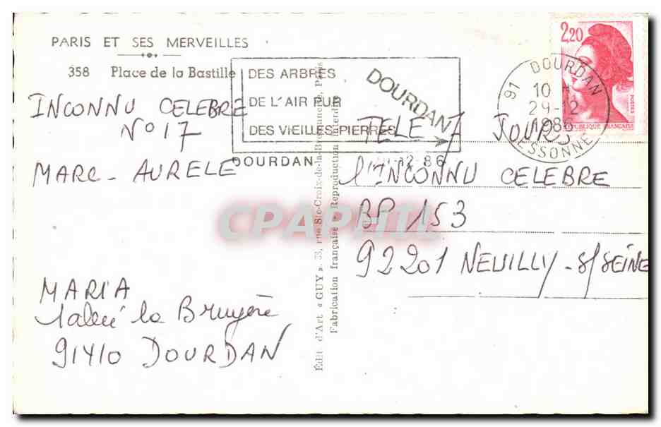 CPA Paris Et ses mervailles Place de la Bastille — Rückseite