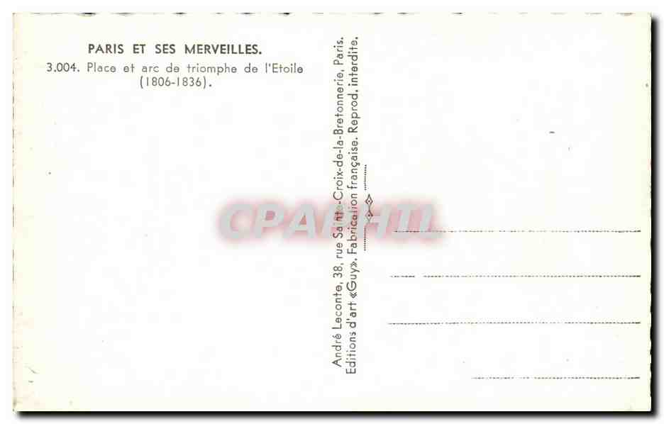 CPA Paris Et ses Mervaillles Place et L'Arc de Triomphe de l'Etoile — Rückseite