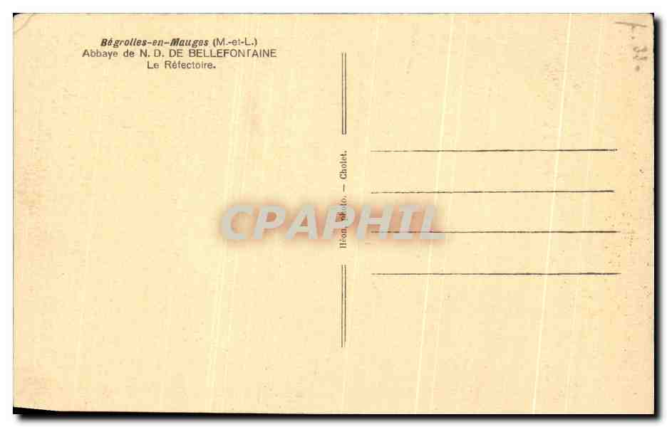 CPA Begrolles en mauges Abbaye de Nd De Bellefontaine Le Refectoire — Achterkant