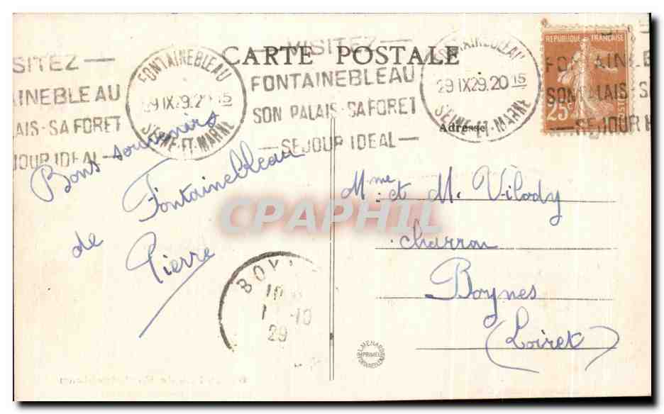 Palast von Fontainebleau — Galerie der Teller — Künstlerische Sammlung L. M. n°66 — Rückseite
