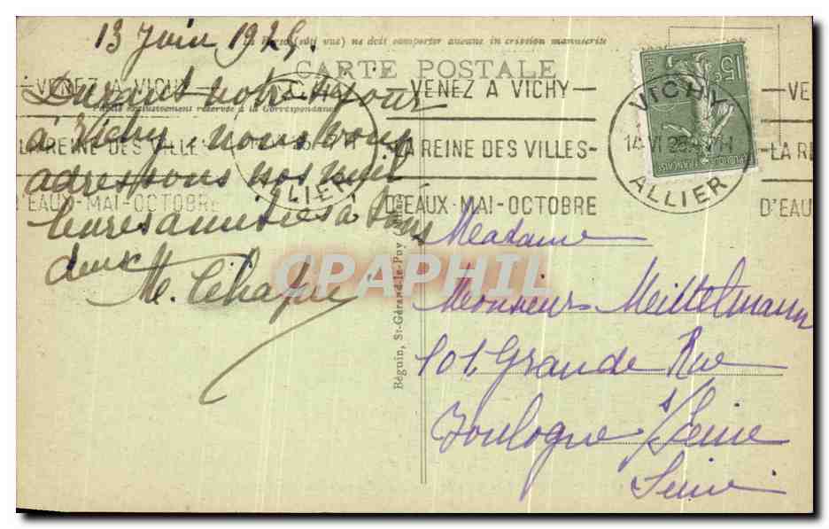 CPA Vichy Quai De l'Allier Et La Cote St Amand — Verso