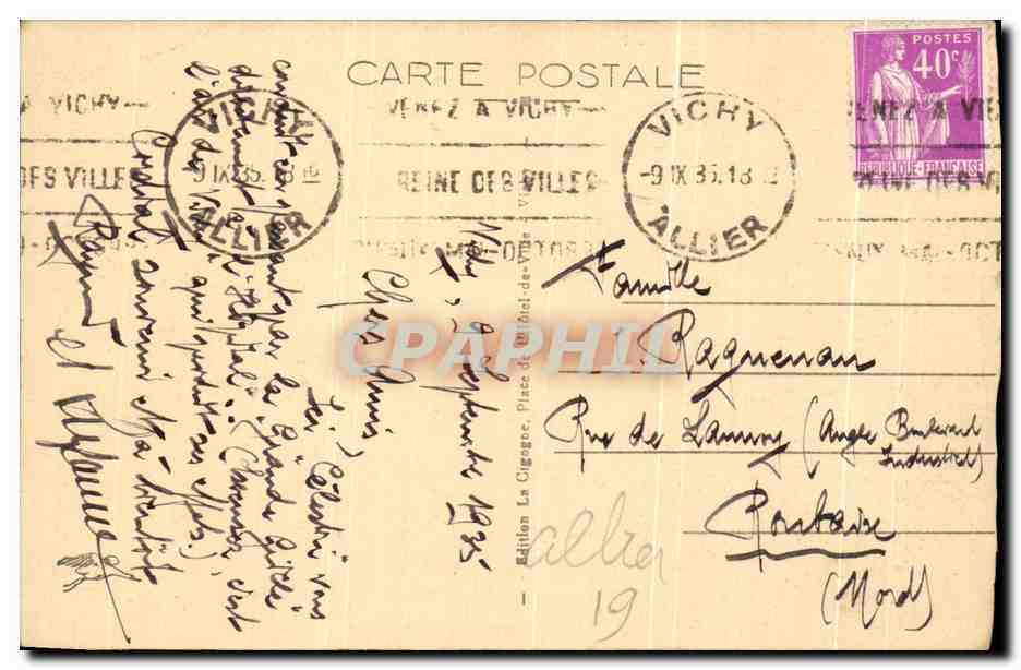 CPA Vichy La Pergola Vers Le Palais Des Sources — Rückseite