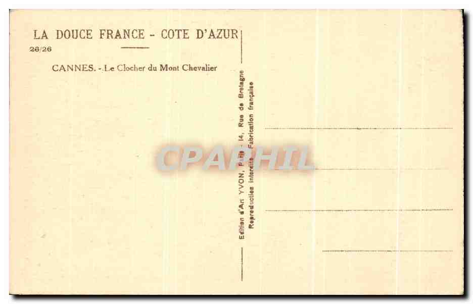 CPA Cannes Le Clocher du Mont Chevalier — Verso