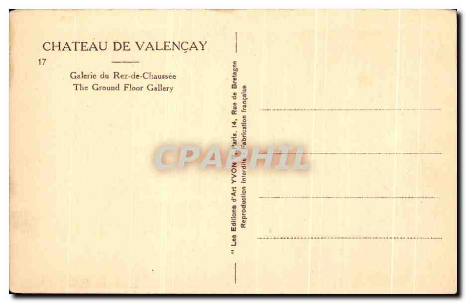 CPA Chateau De Valencay Galerie du Rez de Chaussee  — Rückseite