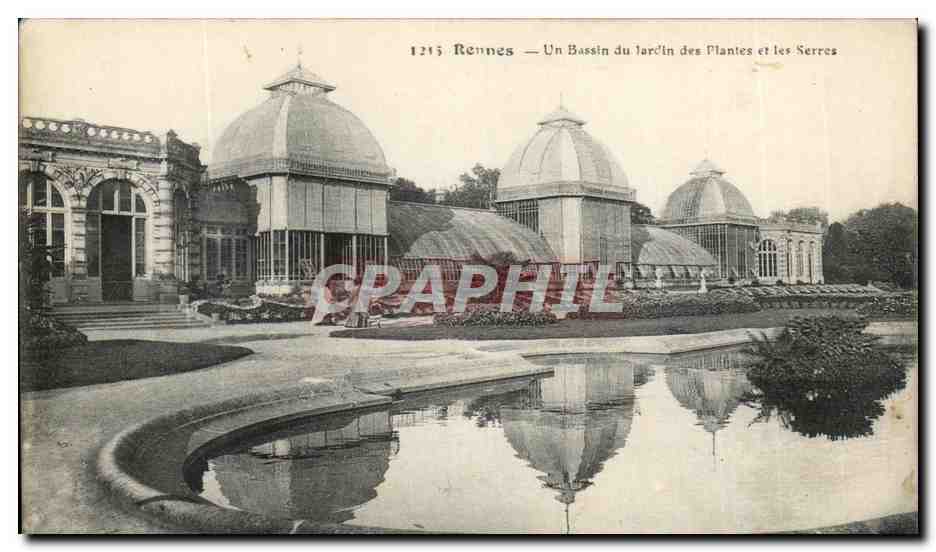 Rennes — Ein Bassin im Jardin des Plantes und die Gewächshäuser — Verlag: 1215