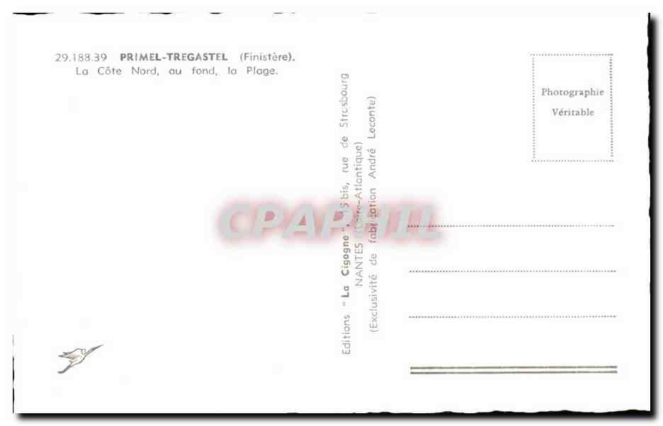 Primmel-Tregastel — La Côte Nord, au fond, la plage — La Cigogne, n° 29.183.39 — Verso