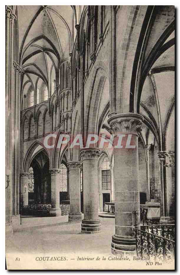 CPA Coutnces Interieur de la Cathedrale Bas Cote