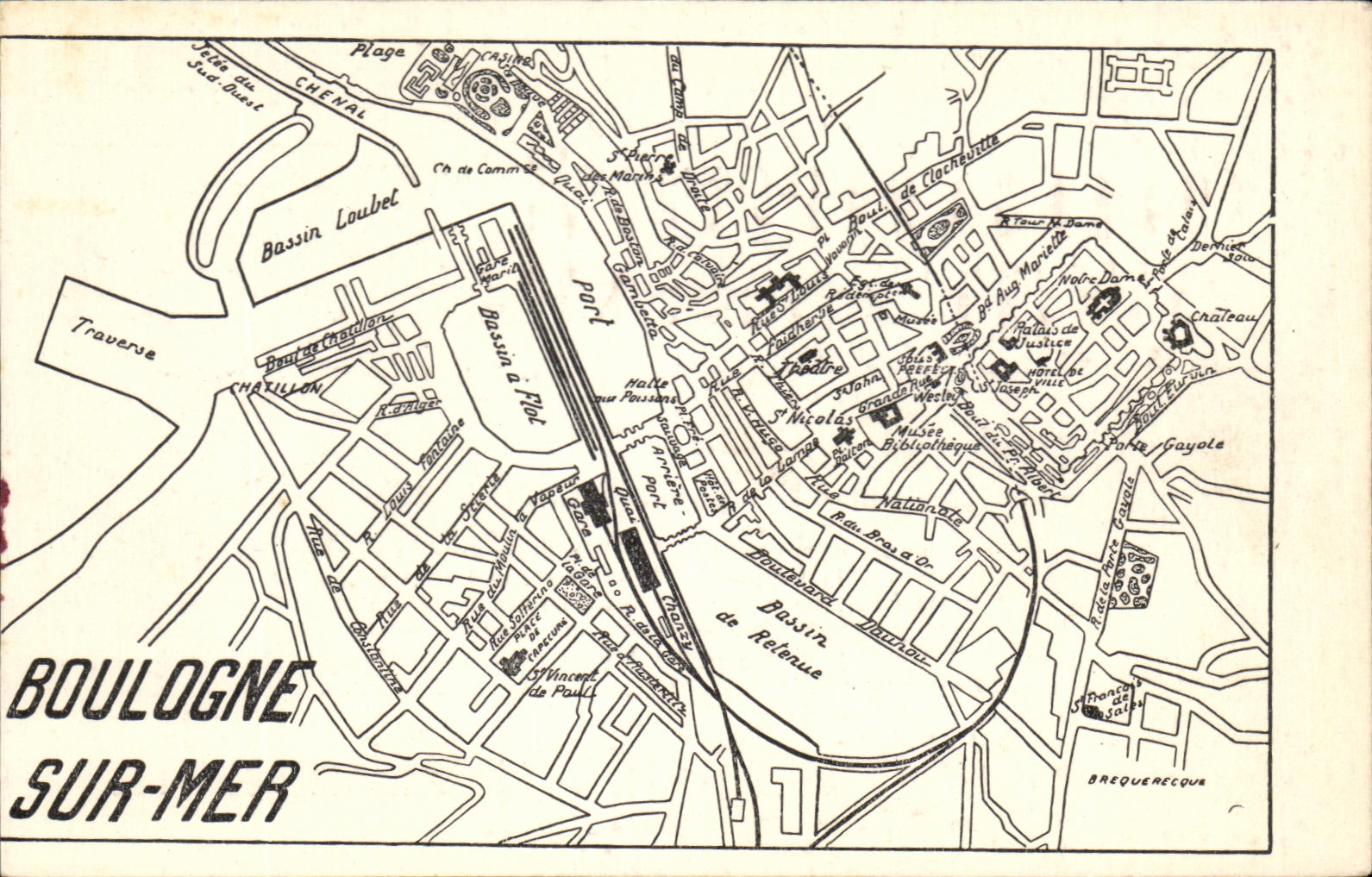 Boulogne-sur-Mer — illustratieve ansichtkaart met plattegrond en historische beschrijving — uitgever niet zichtbaar