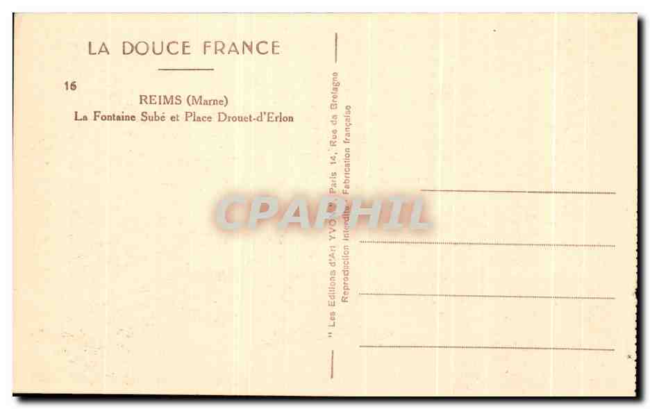 CPA Reims La Fontaine Sube et Place Drouet d'Erlon — Rückseite