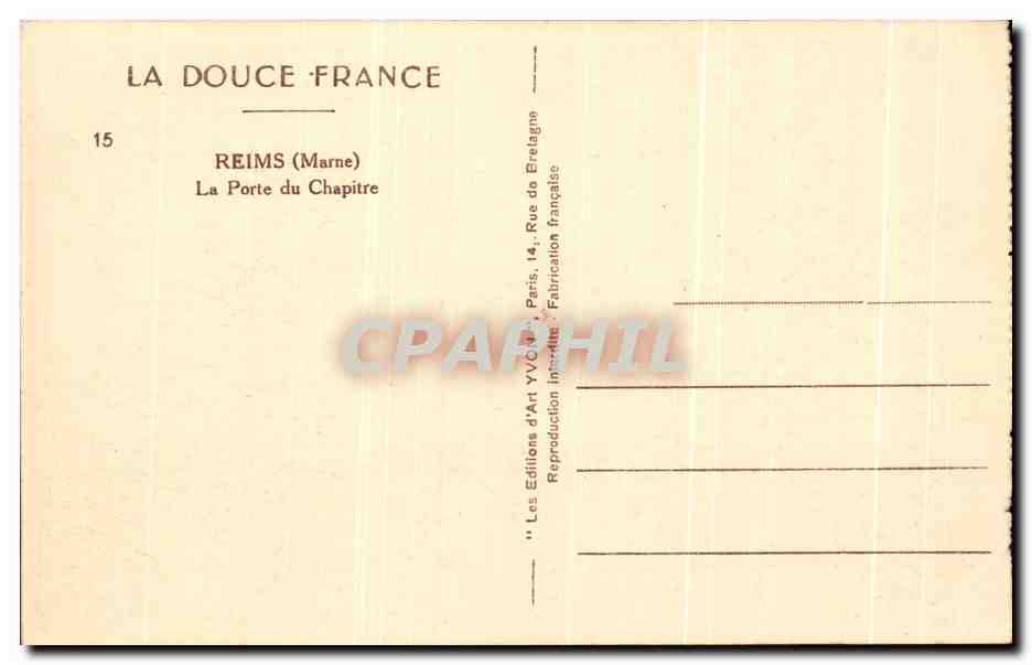 Reims (Marne) — La Porte du Chapitre — Éditions d'Art YVC, Paris — Reverso
