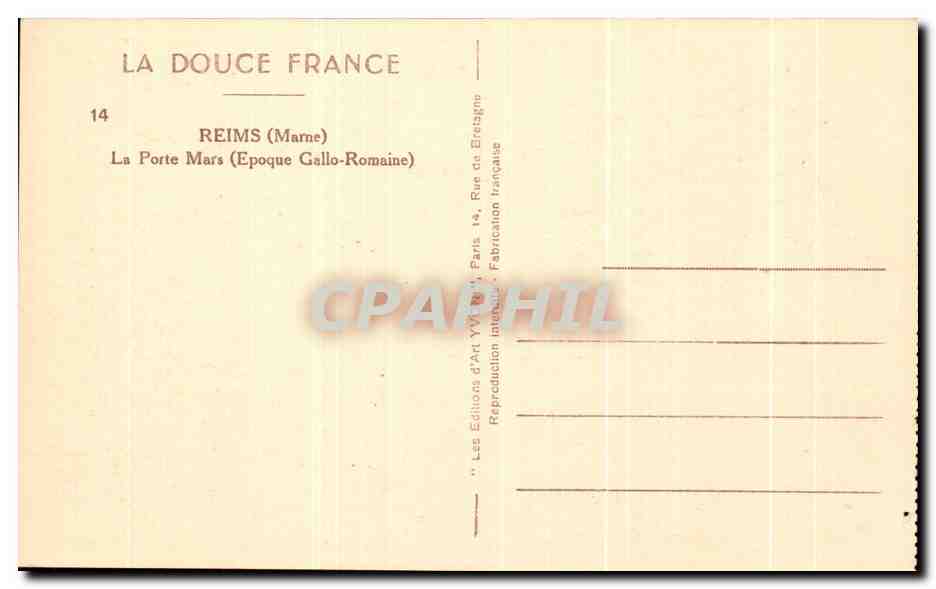 Reims — La Porte Mars (époque gallo-romaine) — Les Éditions d'Art YVII, Paris — Rückseite