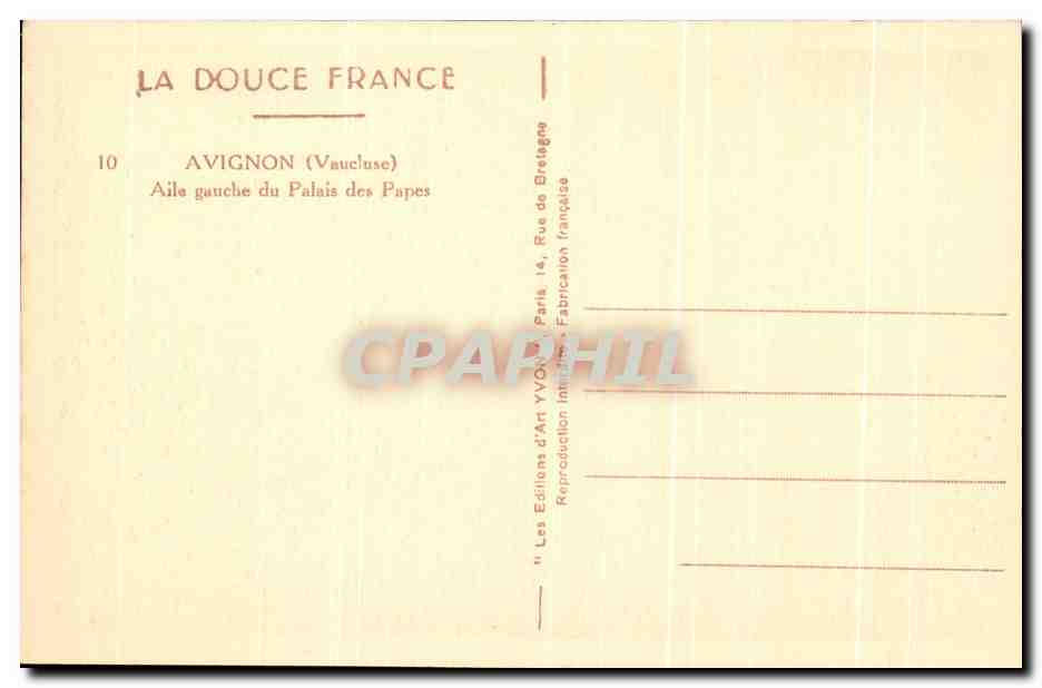 CPA La Douce France Avignon Aile Gauche Du Palais Des Papes — Verso