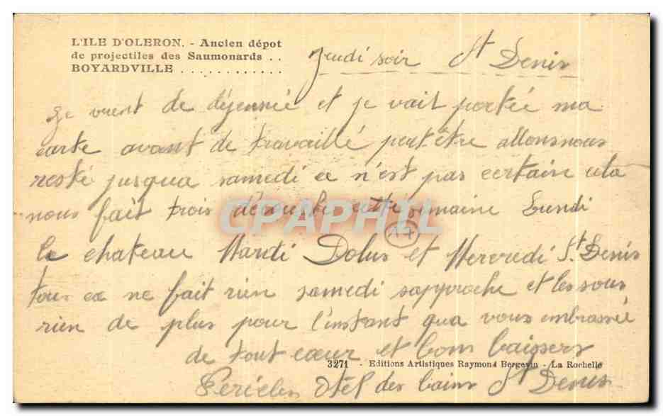 CPA L'Ile D'oleron Anclen depot de Projectiles des Saumonards Boyardville Militaria — Rückseite