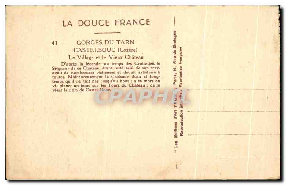 Gorges du Tarn — Castelbouc (Lozère) — Das Dorf und das alte Schloss — Éditions d'Art Y. C. N. — Rückseite