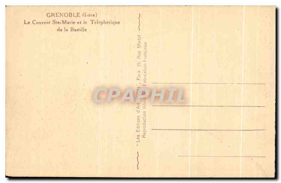 CPA Grenoble Le Couvent Ste Marie et le Telepherique de la Bastille — Verso
