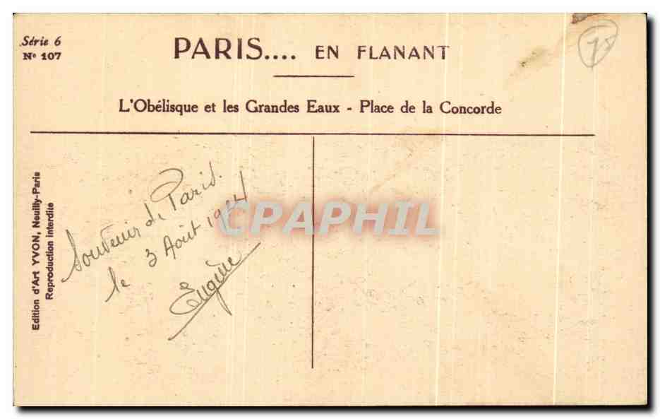 CPA Paris En Flanant L'Obelisque Et Les Grandes Eaux Place De La Concorde — Rückseite
