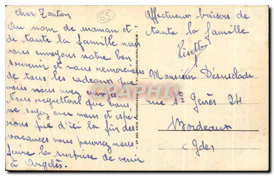 Environs d'Argelès-Gazost — vue prise de la Tour de Vidalos — éditeur A.P.A. n°41 — Rückseite