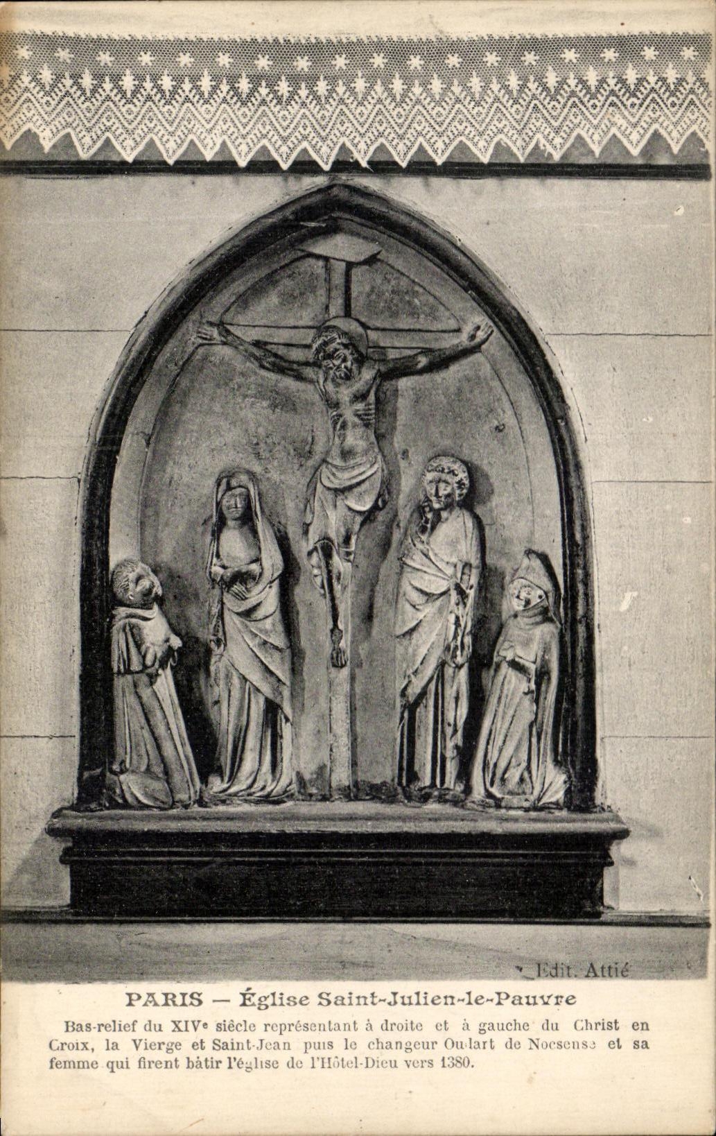 CPA Paris Eglise Saint Julien Le Pauvre Bas Relief Du 14eme