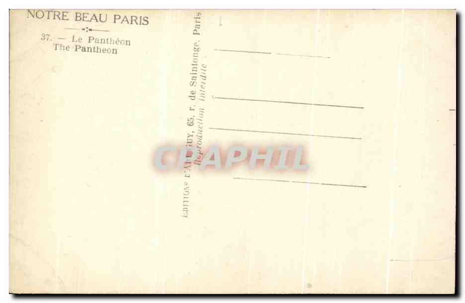 CPA Notre Beau Paris Le Pantheon  — Rückseite