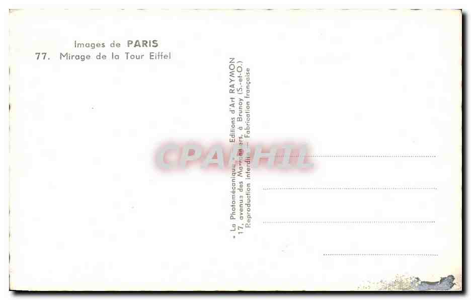 CPA Images de Paris Mirage de la Tour Eiffel — Rückseite