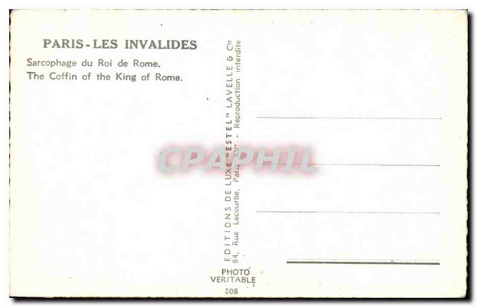 CPA Paris Les Invalides Sarcophage du roi de Rome Napoleon II — Rückseite