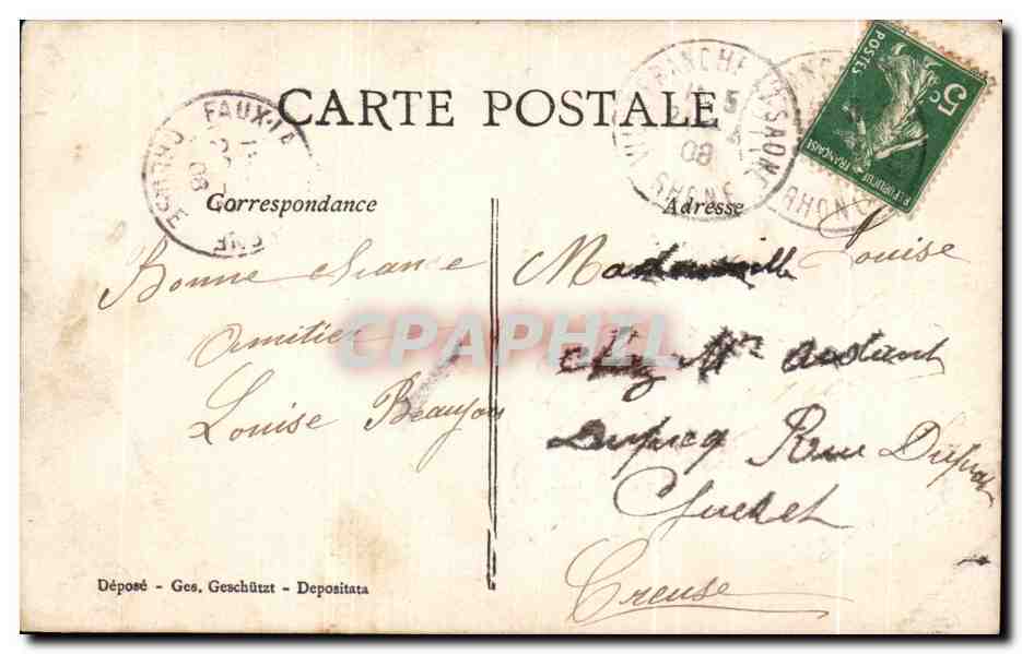 Nouveau couple de mariés — Au milieu de notre grand bonheur nous pensons à vous — A.M.S. n°485 — Verso