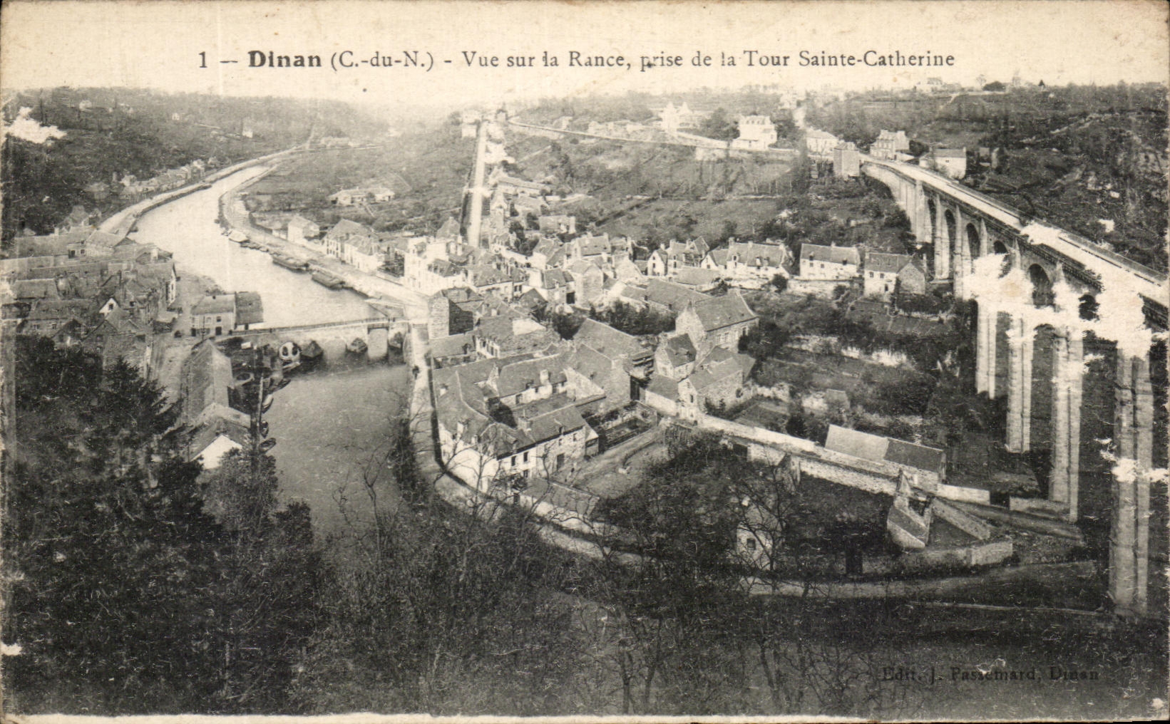Dinan (C.-du-N.) — Vue sur la Rance, prise de la Tour Sainte-Catherine — Edit. J. Fassémard, Dinan