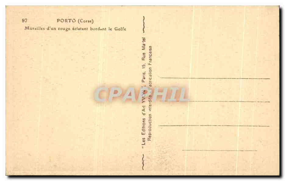 Porto (Corse) — Murailles d'un rouge éclatant bordant le Golfe — Les Éditions d'Art Yvonne, Paris — Reverso