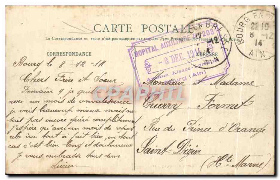 CPA Bourg Place de la Comedie Hotel de l'Europe — Rückseite