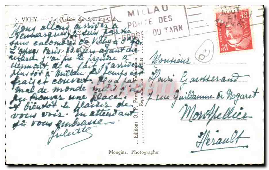 CPSM Vichy La Piscine An Sporting Club — Rückseite