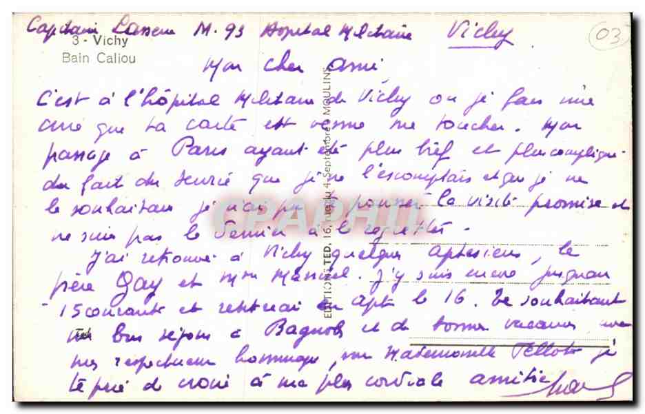 CPA Vichy Bain Caliou — Verso