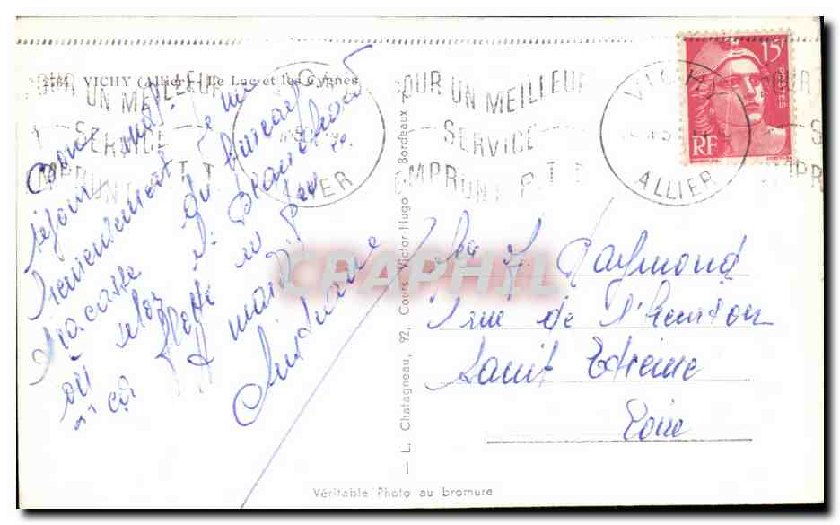 CPA Vichy Lac et les Cygnes  — Verso