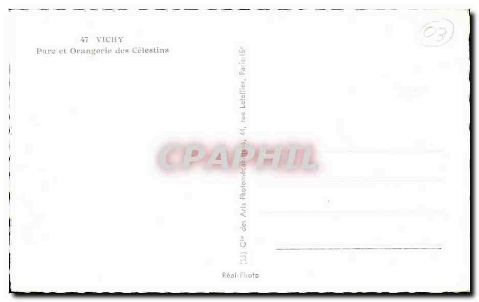 CPA Vichy Parc Et Orangerie Des Celestins — Verso