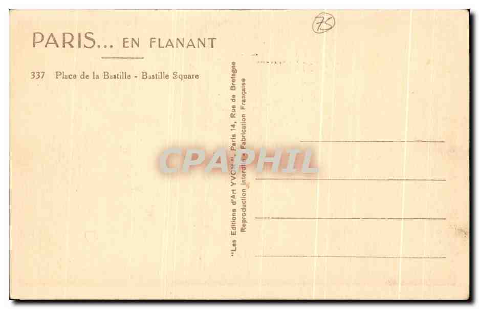 CPA Paris En Flanant Place de la Bastille — Verso