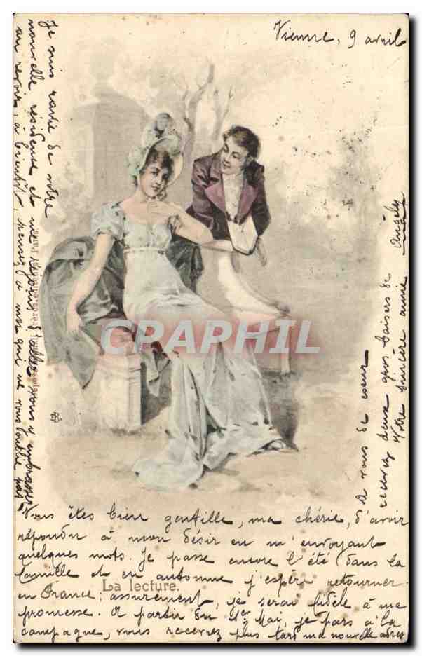 Jeune femme assise avec un homme — scène de lecture — éditeur non visible