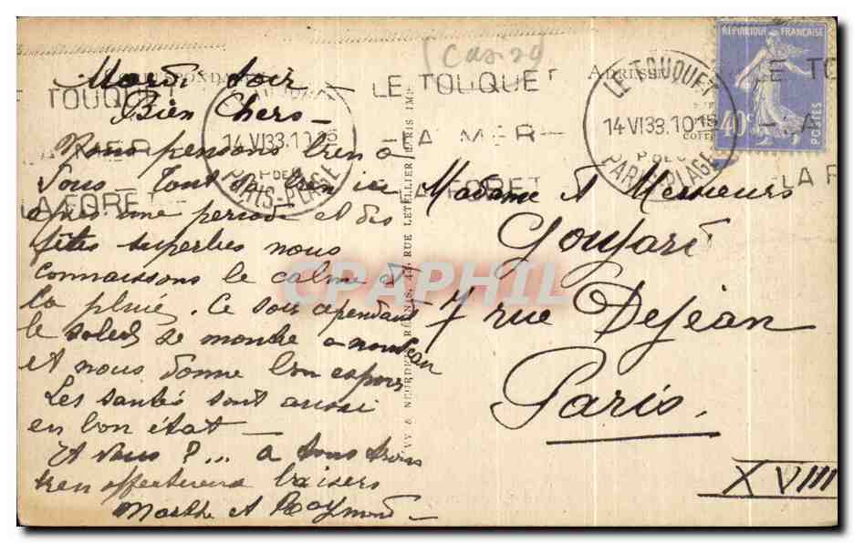 Le Touquet-Paris-Plage — El Casino (Bluysen, arch) — LL. — n° 275 — Reverso