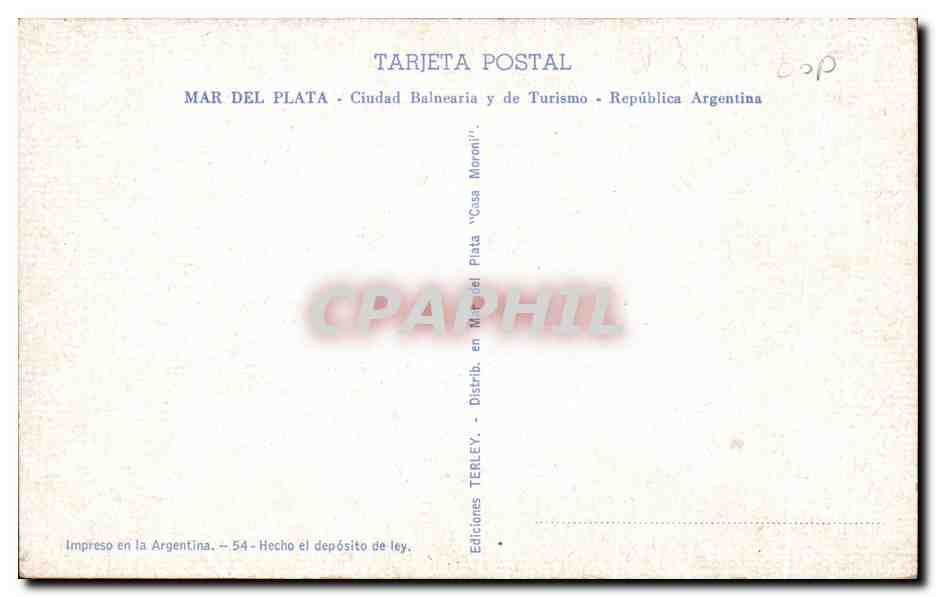 Plaza Colón and Casino — Mar del Plata — Editions Terlev — Back