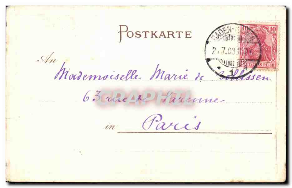 CPA Baden Baden von d r Schlossterrasse — Rückseite