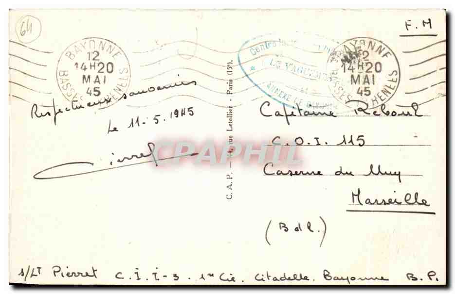 CPA Bayonne Le Jardin Public — Verso