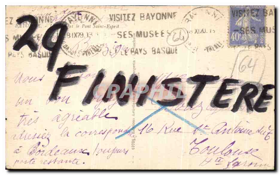 CPA Bayonne  — Rückseite