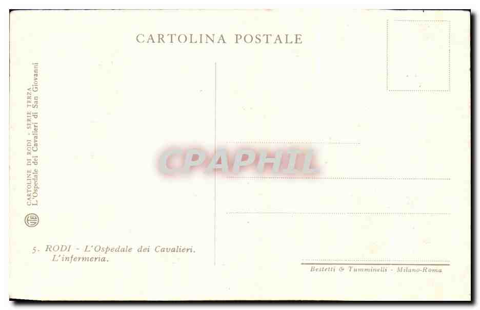 CPA Rodi L'Ospedale dei Cavalieri L'Infermeria — Rückseite